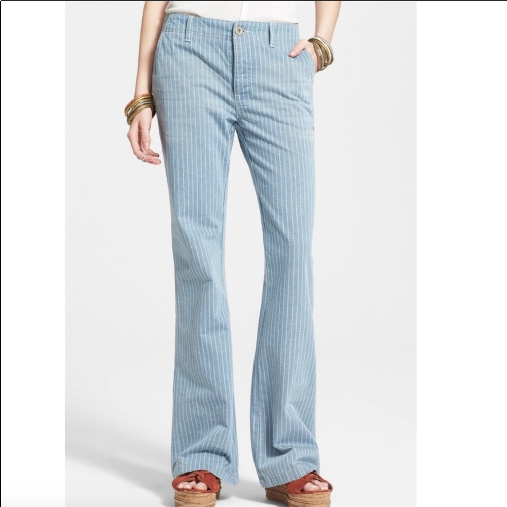 Free people blue ticking straight leg jeans